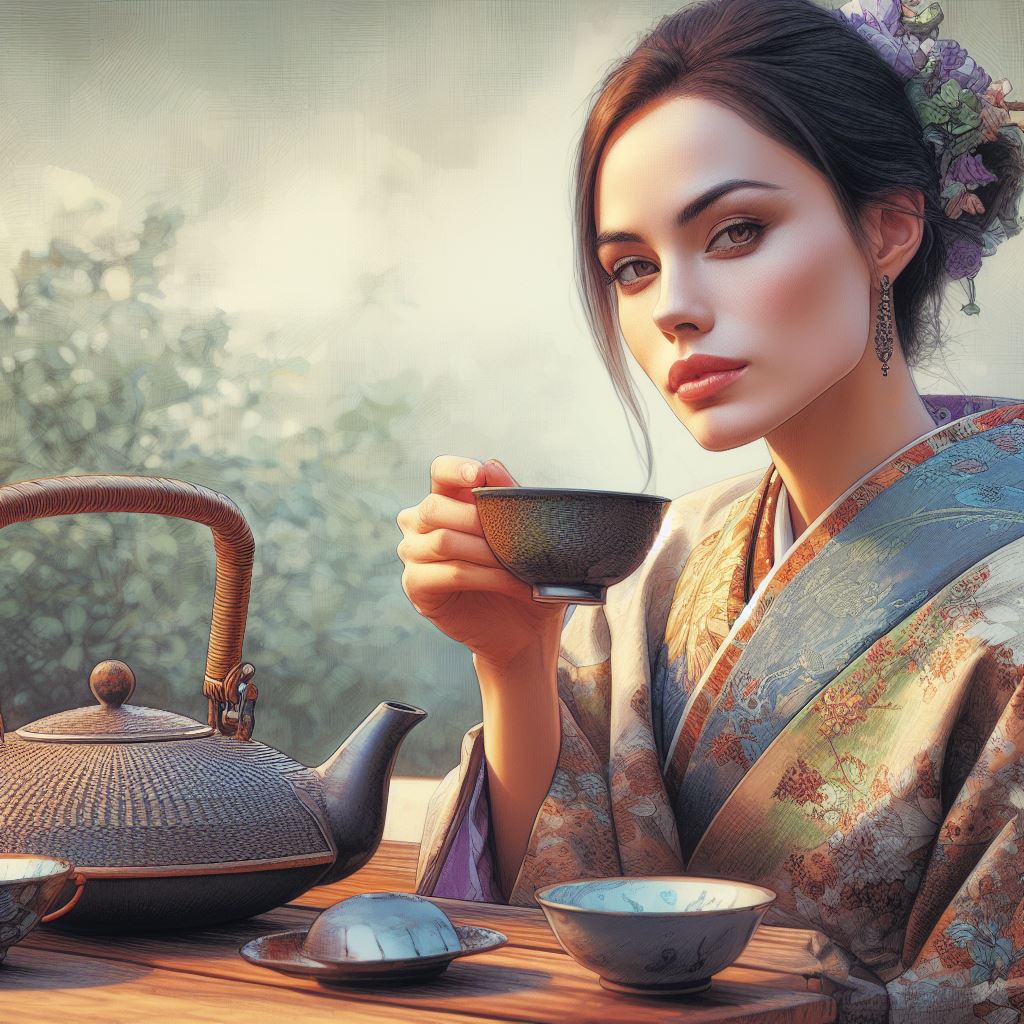 женщина во время чайной церемонии